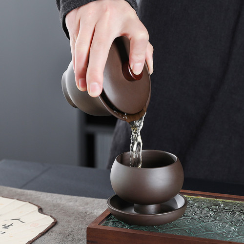 原鑛可養蓋碗紫砂硃泥茶壺全孔自帶過濾免茶漏蓋碗防燙手抓茶器批