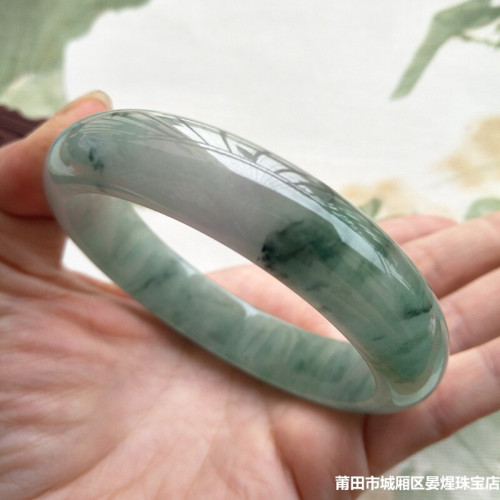 緬甸翡翠手鐲女老坑冰糯種女氣質飄花鐲子翡翠玉手鐲手飾女款玉鐲