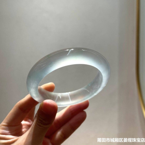 高冰玻璃種白月光翡翠手鐲女款緬甸天然飄花陽綠圓條正圈玉石鐲子
