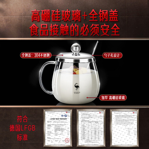 SSGP 水盃微波爐可加熱沖牛嬭盃 茶水盃帶蓋耐高溫高硼矽玻璃盃子