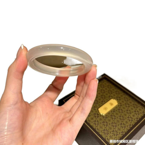 天然高冰白月光瑪瑙手鐲女款荔枝凍冰透玉髓鐲子圓條香檳金送女友