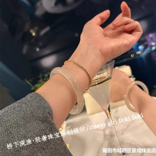 天然香檳金瑪瑙手鐲冰透玉髓鐲子女高冰白月光瑪瑙鐲子冰種少女款