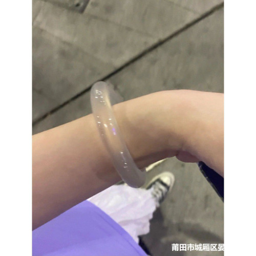 正品天然瑪瑙手鐲冷白變淺香檳色高冰種玉髓扁條冰透鐲子閨蜜禮物