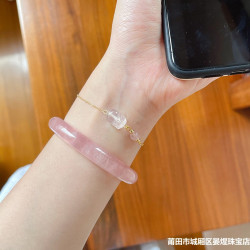 天然馬達加斯加粉色草莓晶櫻花瑪瑙手鐲少女玉鐲冰透年輕時尚鐲子