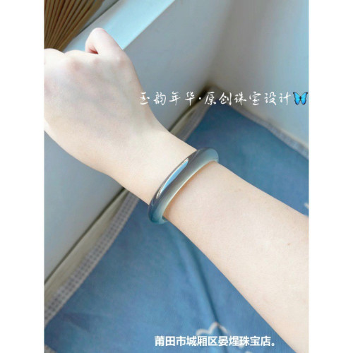 天然庫裡藍瑪瑙手鐲冰藍水白月光瑪瑙手鐲空青高冰透女款玉髓鐲子