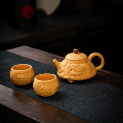 原鑛黃金段泥大師級宜興手工紫砂壺鳳鳴壺滿雕泡茶壺手抓壺茶具批