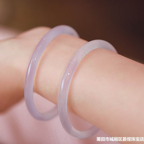 芋泥波波叮噹鐲天然瑪瑙玉髓手鐲女淡紫手鐲一對紫羅蘭色玉髓冰透