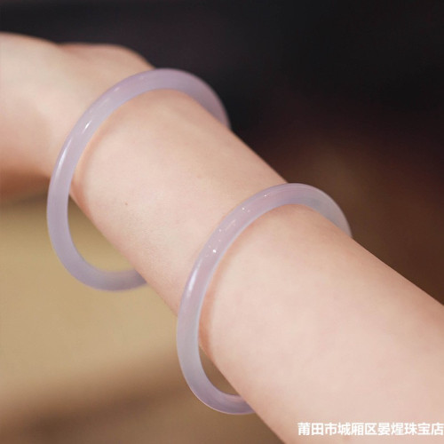 芋泥波波叮噹鐲天然瑪瑙玉髓手鐲女淡紫手鐲一對紫羅蘭色玉髓冰透