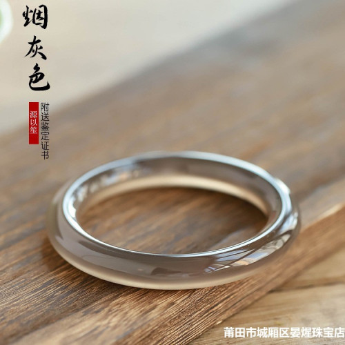 菸灰色天然瑪瑙手鐲玉髓手鐲冰種灰色鐲子年輕款女款正圈少女時尚