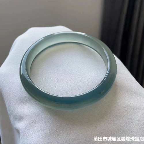 天然巴西冰種玉髓鐲子庫裡藍瑪瑙手鐲女庫裡藍扁條少女款玉髓手鐲