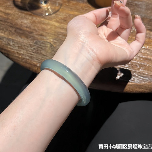天然巴西冰種玉髓鐲子庫裡藍瑪瑙手鐲女庫裡藍扁條少女款玉髓手鐲