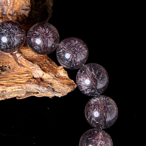 久雅水晶 天然收藏級菸花超七圓珠手鏈 高貨黑菸花手串  廠家直銷