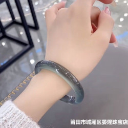 高冰種庫裡藍瑪瑙手鐲玉髓手鐲天然巴西霧霾藍鐲子女款送閨蜜禮品