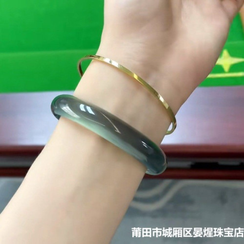 高冰種庫裡藍瑪瑙手鐲玉髓手鐲天然巴西霧霾藍鐲子女款送閨蜜禮品