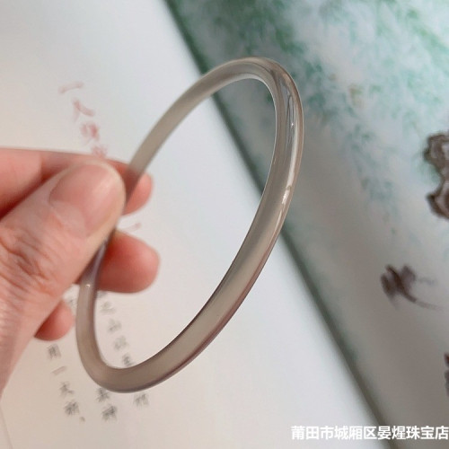 { 菸雨 }天然菸灰色瑪瑙玉髓手鐲女瑪瑙叮噹鐲波西米亞風鐲子素圈