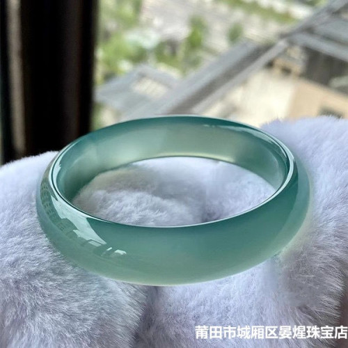 天然巴西冰種油青色瑪瑙手鐲正圈中寬油青色玉髓手鐲女款古風百搭
