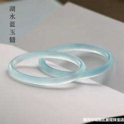 玉髓手鐲叮噹鐲女高冰瑪瑙鐲子一對古風少女禮物細圓條湖水藍鐲子
