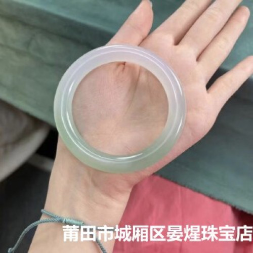 玉髓鐲子瑪瑙手鐲少女款半山半水冰透種圓條荔枝凍油青色漸變正圈
