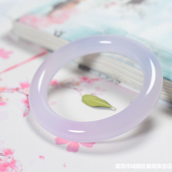 天然瑪瑙冰種玉髓手鐲女紫羅蘭薰衣草粉紫圓條紫羅蘭瑪瑙手鐲漢服