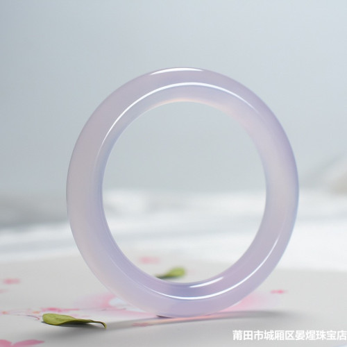天然瑪瑙冰種玉髓手鐲女紫羅蘭薰衣草粉紫圓條紫羅蘭瑪瑙手鐲漢服