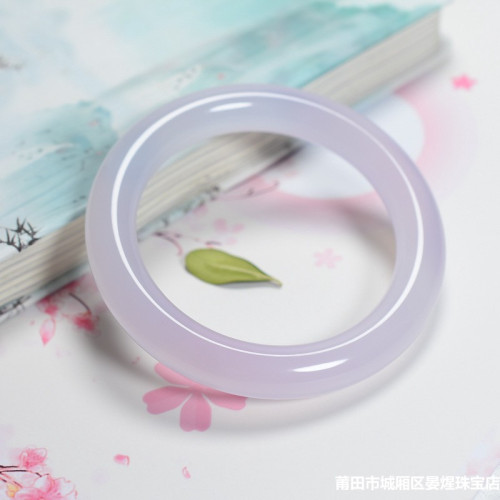 天然瑪瑙冰種玉髓手鐲女紫羅蘭薰衣草粉紫圓條紫羅蘭瑪瑙手鐲漢服