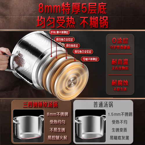 ssgp 湯鍋316L不鏽鋼家用煮粥不粘鍋蒸鍋煲湯鍋具燃氣電磁爐通用