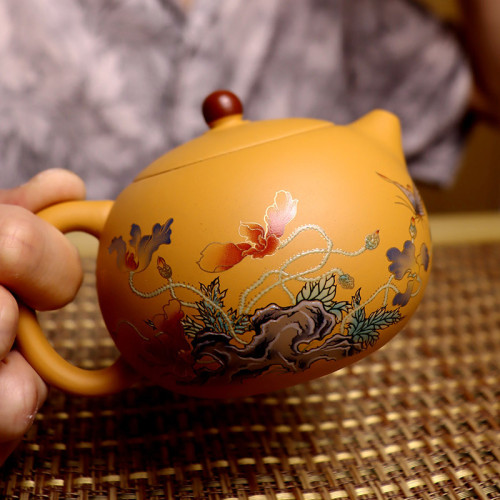 手工黃金段泥紫砂壺鳳鳴壺手繪描金龍鳳呈祥變色西施壺功夫茶壺批