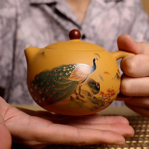 手工黃金段泥紫砂壺鳳鳴壺手繪描金龍鳳呈祥變色西施壺功夫茶壺批