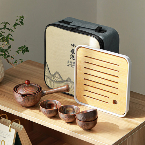 旅行茶具嬾人自動泡茶器戶外便攜式手提包陶瓷家用泡茶壺茶磐套裝