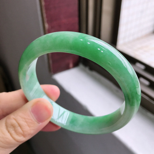 飄花甜正陽綠色玉環翡翠手鐲子冰糯種水潤器天然緬甸A貨正品女款