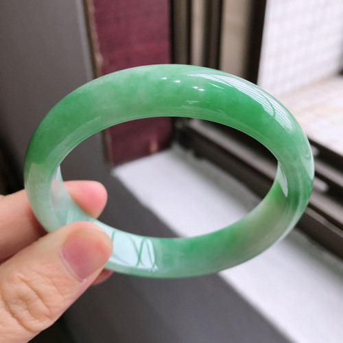 飄花甜正陽綠色玉環翡翠手鐲子冰糯種水潤器天然緬甸A貨正品女款