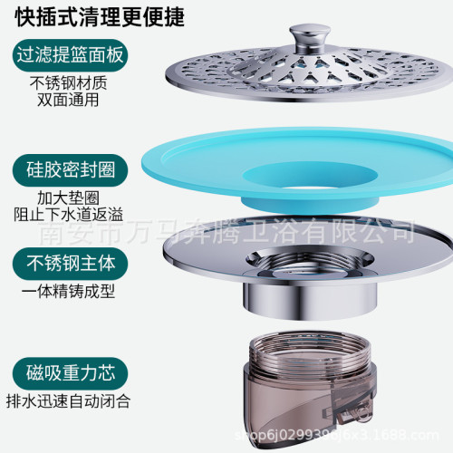 浴室衛生間通用地漏防臭器過濾網封閉蓋304不鏽鋼圓形地漏芯內芯