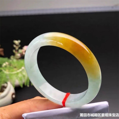 天然冰種黃翡翠手鐲少女款正圈橘黃色緬甸老坑翡翠玉手鐲子送禮物