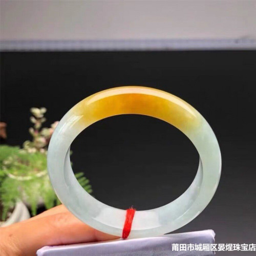 天然冰種黃翡翠手鐲少女款正圈橘黃色緬甸老坑翡翠玉手鐲子送禮物