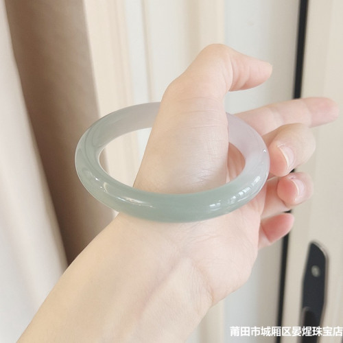 高冰種瑪瑙手鐲半山半水油青色天然荔枝凍玉髓美人條胖圓條鐲子女