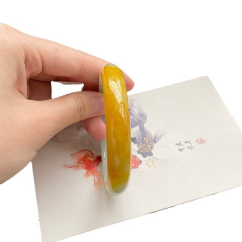 黃翡手鐲冰糯種翡翠手鐲子女款天然緬甸黃玉飄花半山水平安鐲送禮