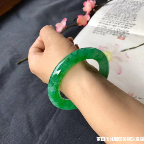 翡翠手鐲圓條天然緬甸陽綠冰種翡翠玉石手鐲子滿陽綠色祖母綠女款