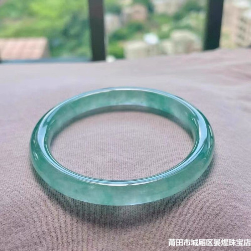 天然緬甸老坑翡翠手鐲女冰種油青色飄花美人條圓條玉石手鐲子送禮