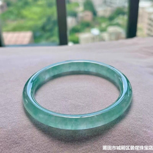 天然緬甸老坑翡翠手鐲女冰種油青色飄花美人條圓條玉石手鐲子送禮