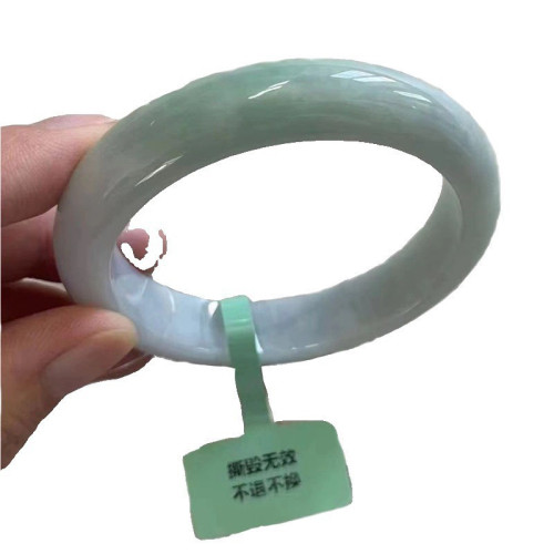 冰糯種飄綠鐲子單色女款天然緬甸貴妃晴水潤寬條淺綠翡翠玉手鐲子