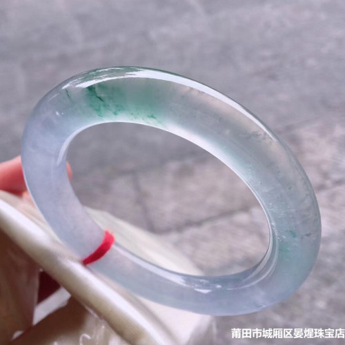 老坑冰種飄綠花圓條女款手鐲子緬甸天然翡翠手鐲春帶彩紫羅蘭飄花