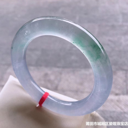 老坑冰種飄綠花圓條女款手鐲子緬甸天然翡翠手鐲春帶彩紫羅蘭飄花