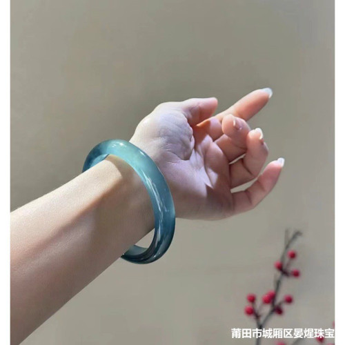 翡翠手鐲子冰種藍水底飄花正圈老坑天然緬甸翡翠玉鐲女款氣質顯白