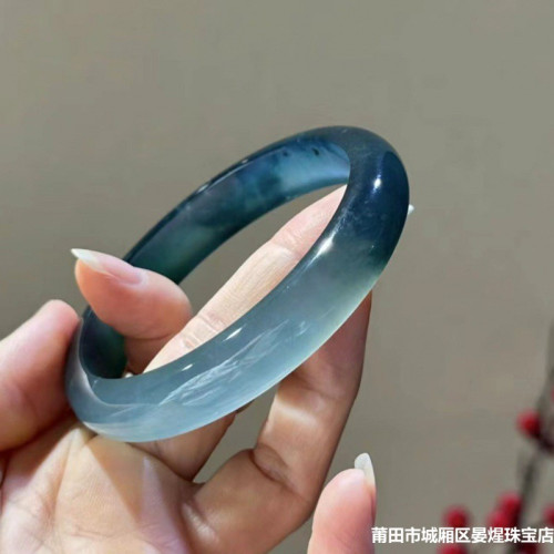 翡翠手鐲子冰種藍水底飄花正圈老坑天然緬甸翡翠玉鐲女款氣質顯白