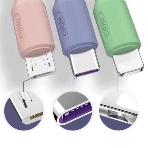 液態三色彩色一拖三手機數據線快充三合一軟膠充電線TC安卓平果