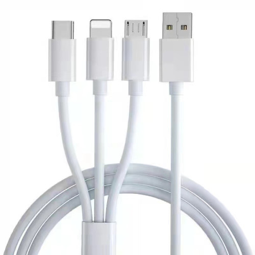 白色一拖三6A充電線適用於蘋果安卓華爲小米三頭合一手機數據線