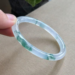 天然翡翠飄花玉鐲子緬甸老坑少女款水潤通透細圓條冰種叮噹玉手鐲