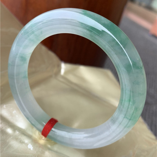 君緣緬甸冰種圓條飄藍花翡翠手鐲水潤飄花玉石玉手鐲旺夫女款正圈