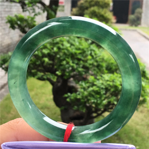 緬甸老坑天然a貨翡翠手鐲女高冰玻璃種滿陽綠色飄花圓條玉手鐲子