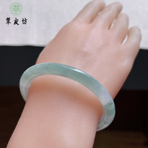 天然正品緬甸翡翠a貨冰種飄花圓條翡翠手鐲叮噹鐲細條貴妃鐲玉鐲